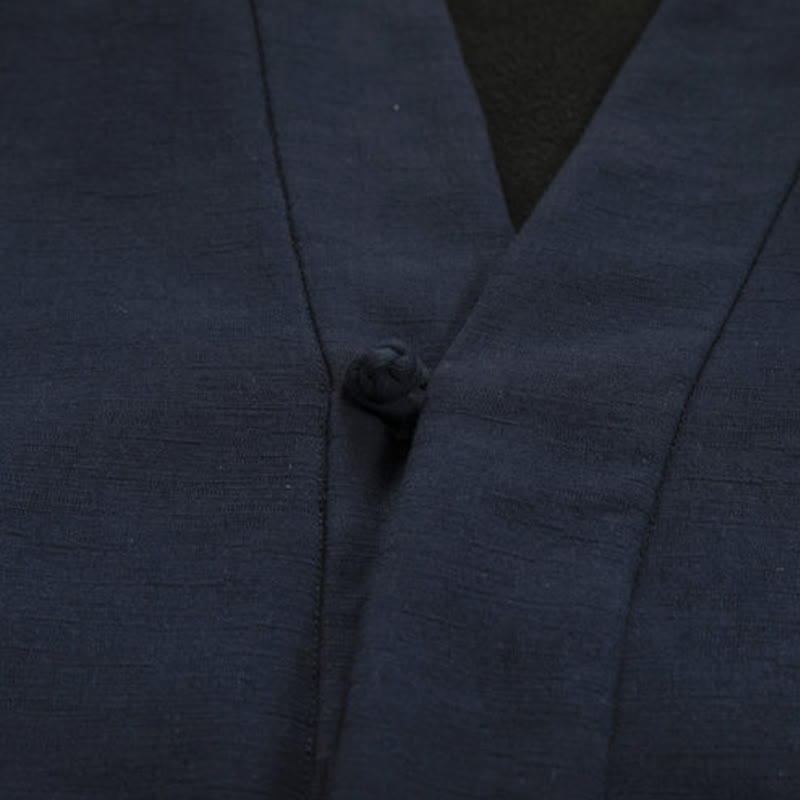 Buddha Stones Men's Plain Frog-Button Design Open Front Fleece-Lined Cotton Linen Jacket Kimono - image 4