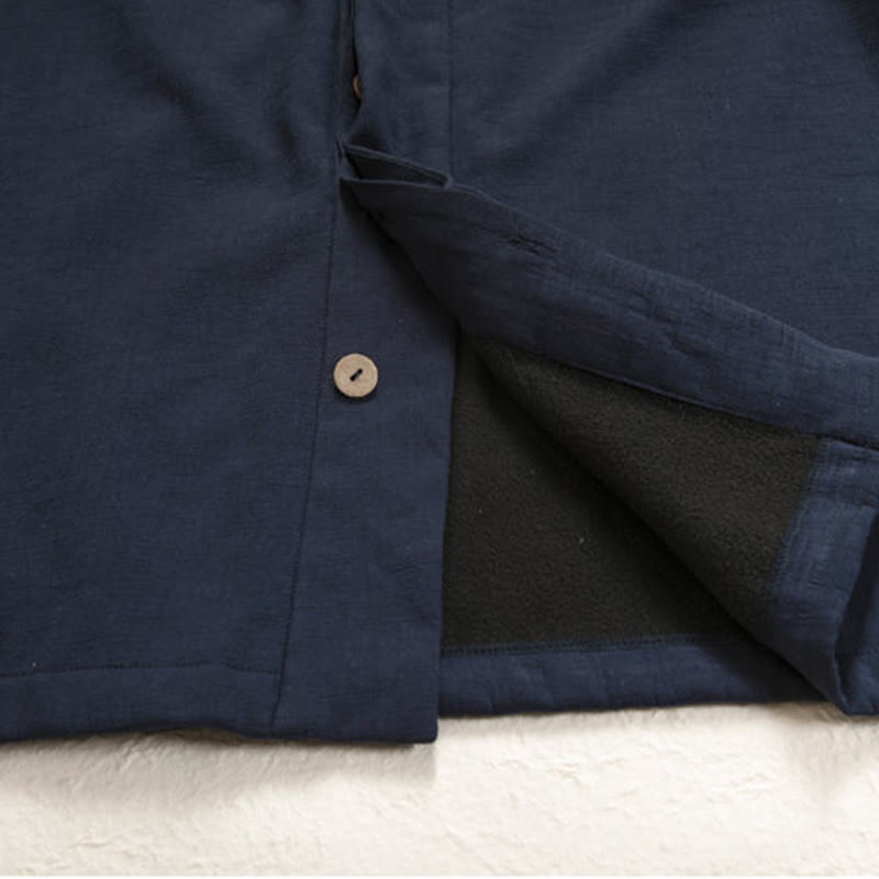 Buddha Stones Men's Long Sleeve Frog-Button Open Front Fleece-Lined Cotton Linen Jacket Kimono - image 6