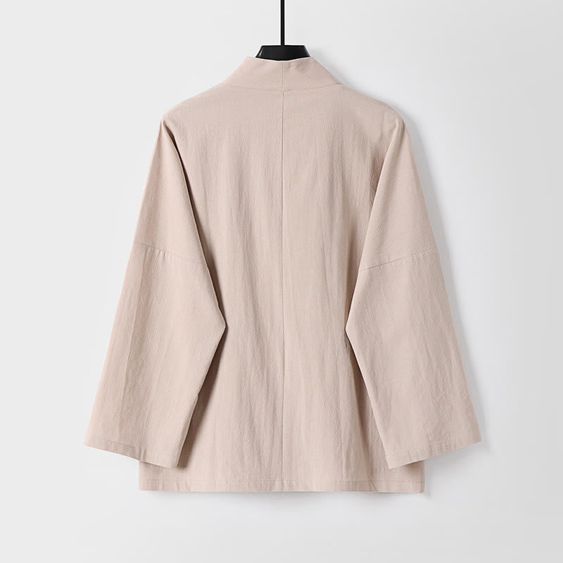 Buddha Stones Vintage Frog-Button Design Men's Open Front Cotton Linen Jacket Kimono With Pockets - image 5