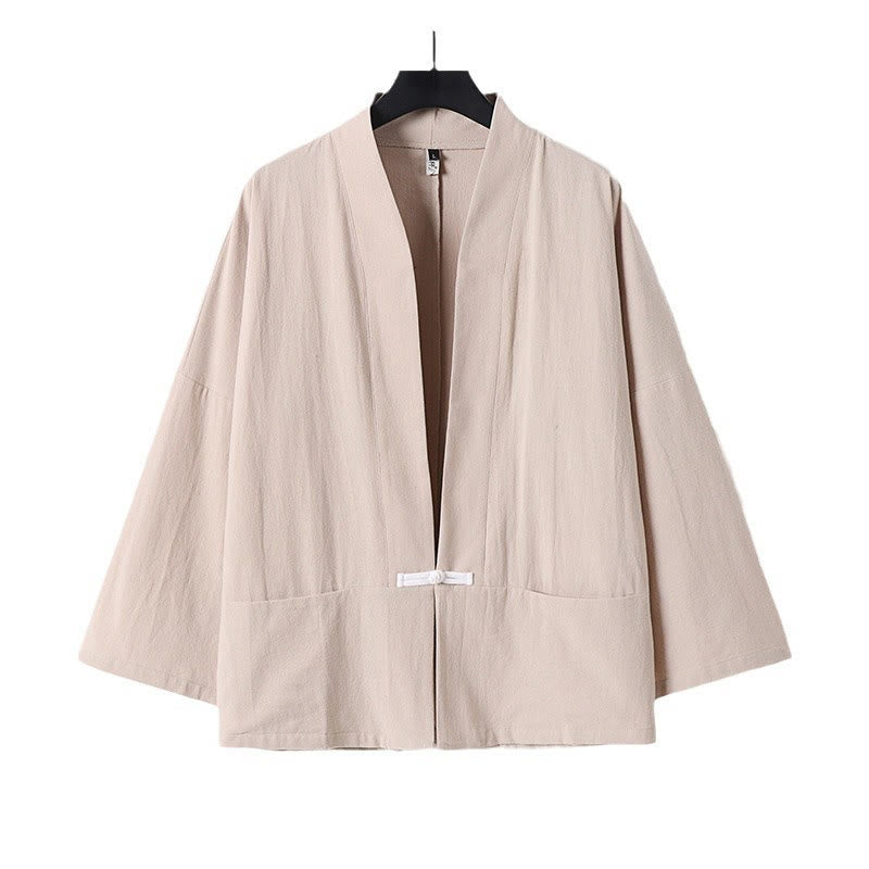 Buddha Stones Long Sleeve Buttons Design Men's Open Front Cotton Linen Jacket Kimono With Pockets - image 13