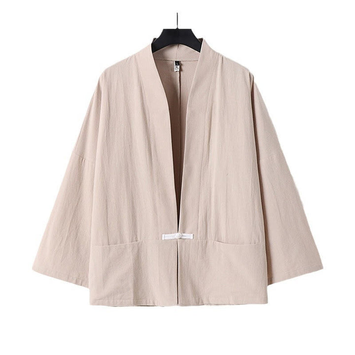 Buddha Stones Long Sleeve Buttons Design Men's Open Front Cotton Linen Jacket Kimono With Pockets - image 13