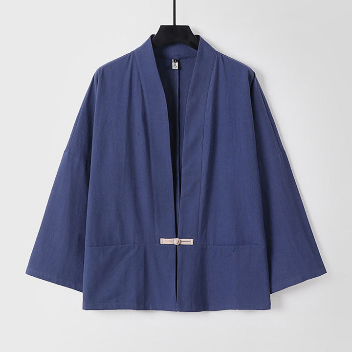 Buddha Stones Vintage Frog-Button Design Men's Open Front Cotton Linen Jacket Kimono With Pockets - DarkSlateBlue - US/UK/AU54，EU64 (9XL) - image 15