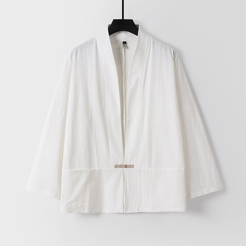 Buddha Stones Vintage Frog-Button Design Men's Open Front Cotton Linen Jacket Kimono With Pockets - White - US/UK/AU54，EU64 (9XL) - image 2