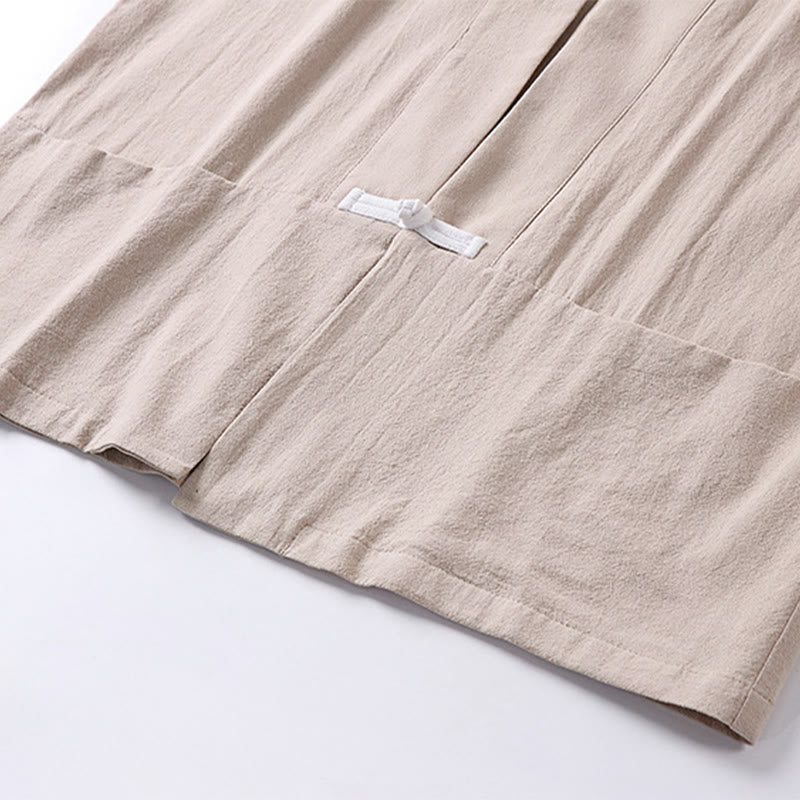 Buddha Stones Long Sleeve Buttons Design Men's Open Front Cotton Linen Jacket Kimono With Pockets - image 11