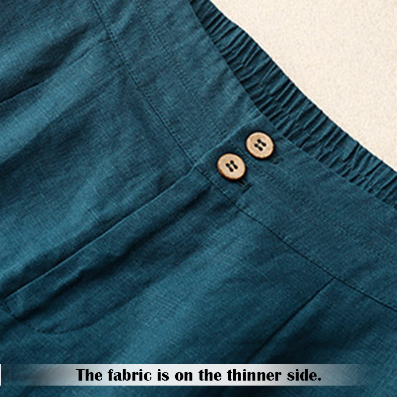 Buddha Stones Summer Casual Simple Zipper Design Linen Women's Wide Leg Pants With Pockets - image 1