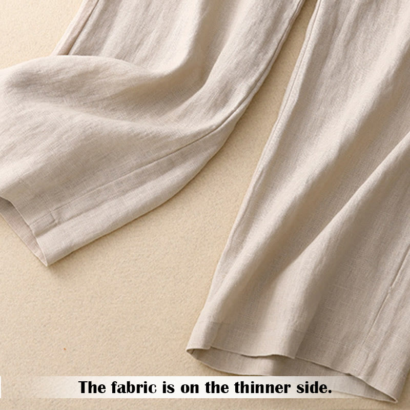 Buddha Stones Summer Casual Simple Zipper Design Linen Women's Wide Leg Pants With Pockets - image 49