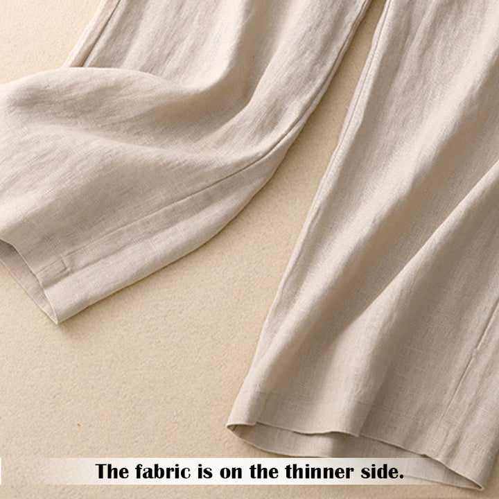 Buddha Stones Summer Casual Simple Zipper Design Linen Women's Wide Leg Pants With Pockets - image 49