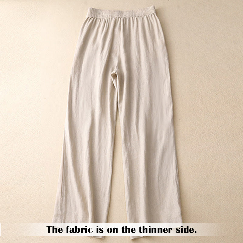 Buddha Stones Summer Casual Simple Zipper Design Linen Women's Wide Leg Pants With Pockets - image 43