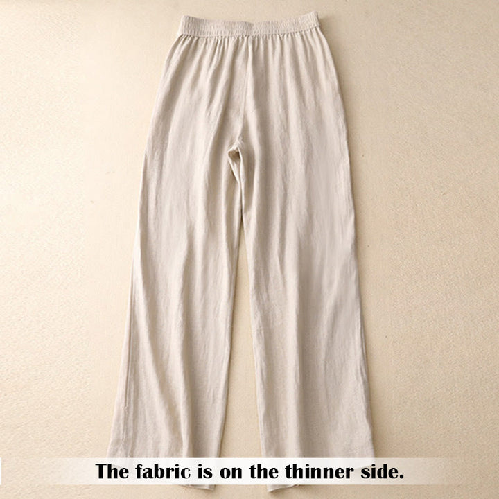 Buddha Stones Summer Casual Simple Zipper Design Linen Women's Wide Leg Pants With Pockets - image 43