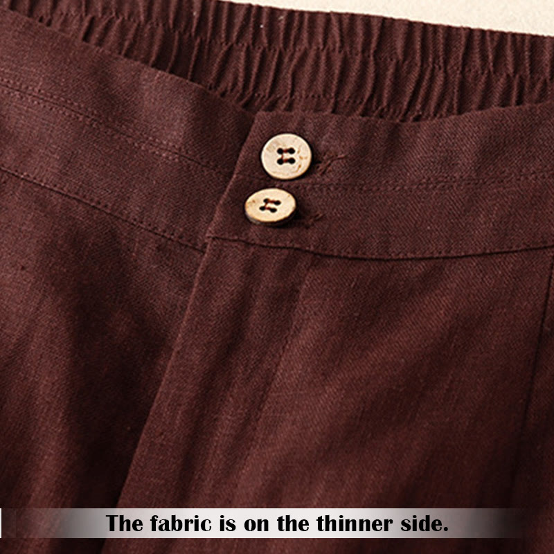 Buddha Stones Summer Casual Simple Zipper Design Linen Women's Wide Leg Pants With Pockets - image 27