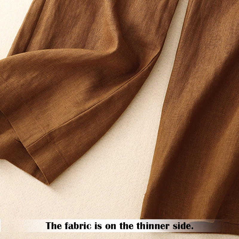 Buddha Stones Summer Casual Simple Design Linen Women's Wide Leg Pants With Zipper Pockets - image 36