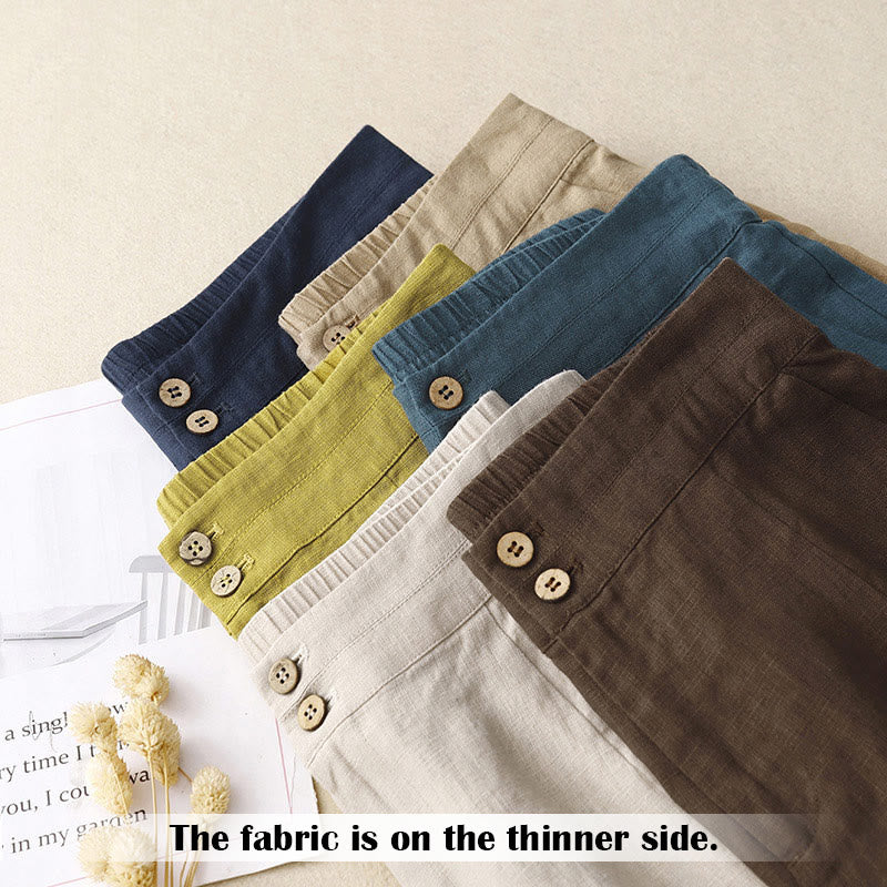 Buddha Stones Summer Casual Simple Zipper Design Linen Women's Wide Leg Pants With Pockets - image 67