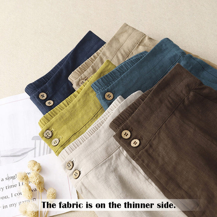 Buddha Stones Summer Casual Simple Zipper Design Linen Women's Wide Leg Pants With Pockets - image 67