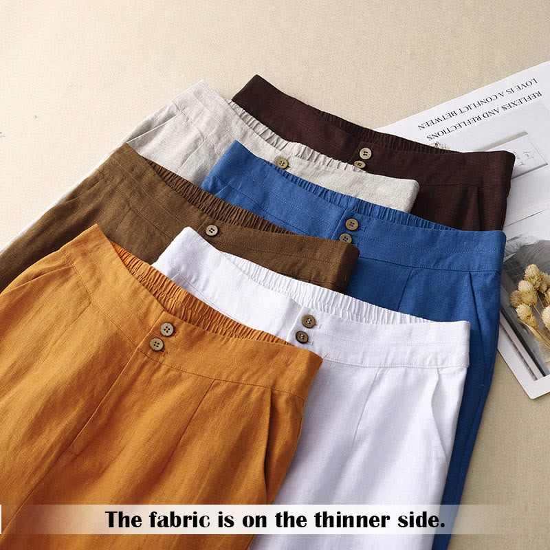 Buddha Stones Summer Casual Simple Zipper Design Linen Women's Wide Leg Pants With Pockets - image 68