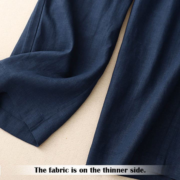 Buddha Stones Summer Casual Simple Zipper Design Linen Women's Wide Leg Pants With Pockets - image 59
