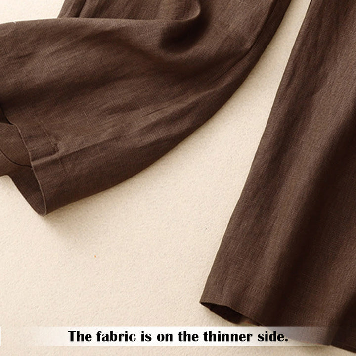 Buddha Stones Summer Casual Simple Zipper Design Linen Women's Wide Leg Pants With Pockets - image 65