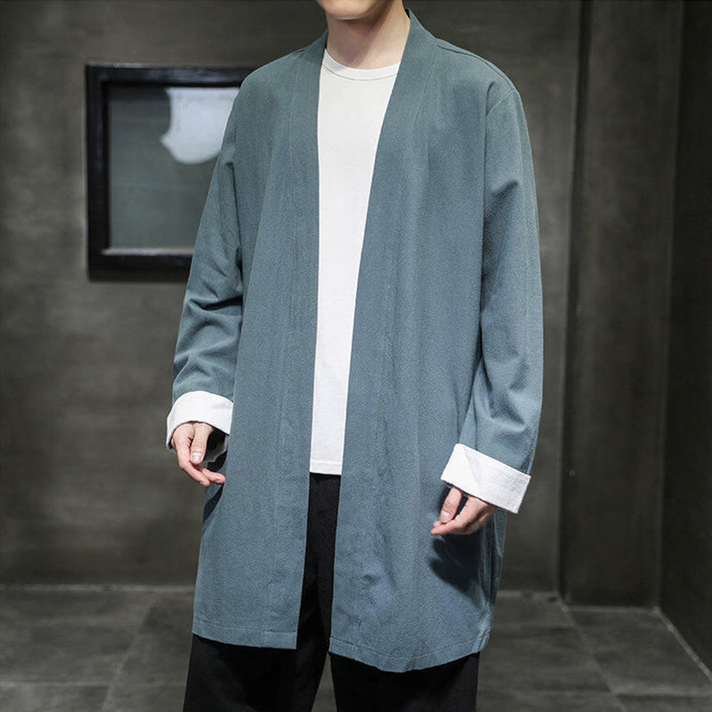 Buddha Stones Spring Vintage Open Front Men's Cotton Linen Zen Jacket Kimono - image 17