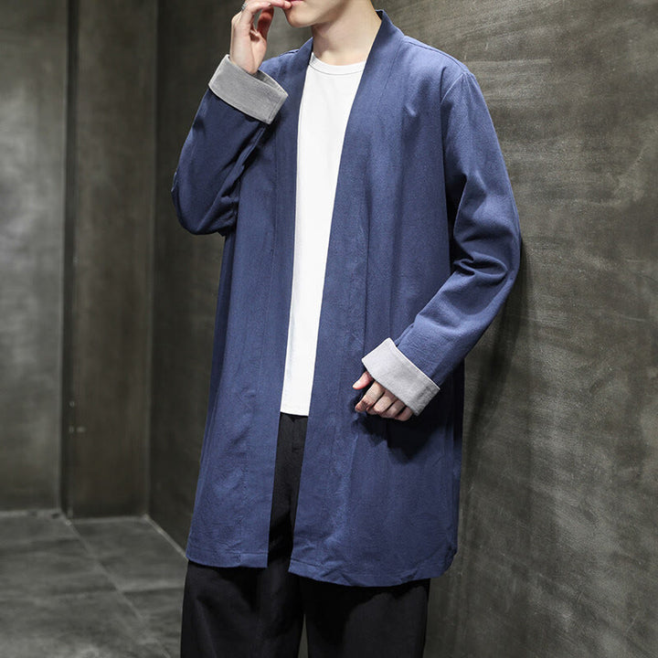 Buddha Stones Spring Long Sleeve Open Front Men's Cotton Linen Zen Jacket Kimono - image 5