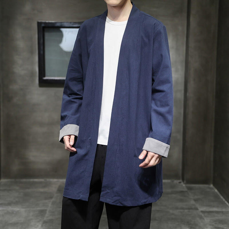 Buddha Stones Spring Long Sleeve Open Front Men's Cotton Linen Zen Jacket Kimono - image 3