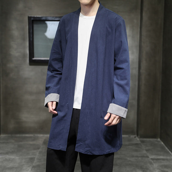 Buddha Stones Spring Long Sleeve Open Front Men's Cotton Linen Zen Jacket Kimono - image 3