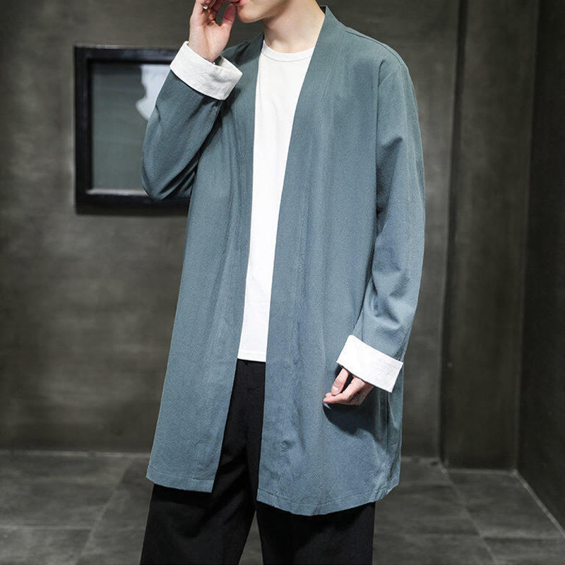 Buddha Stones Spring Long Sleeve Open Front Men's Cotton Linen Zen Jacket Kimono - CadetBlue - US/UK/AU46，EU56 (5XL) - image 16