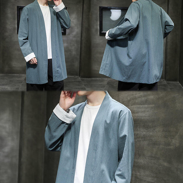 Buddha Stones Spring Long Sleeve Open Front Men's Cotton Linen Zen Jacket Kimono - image 21