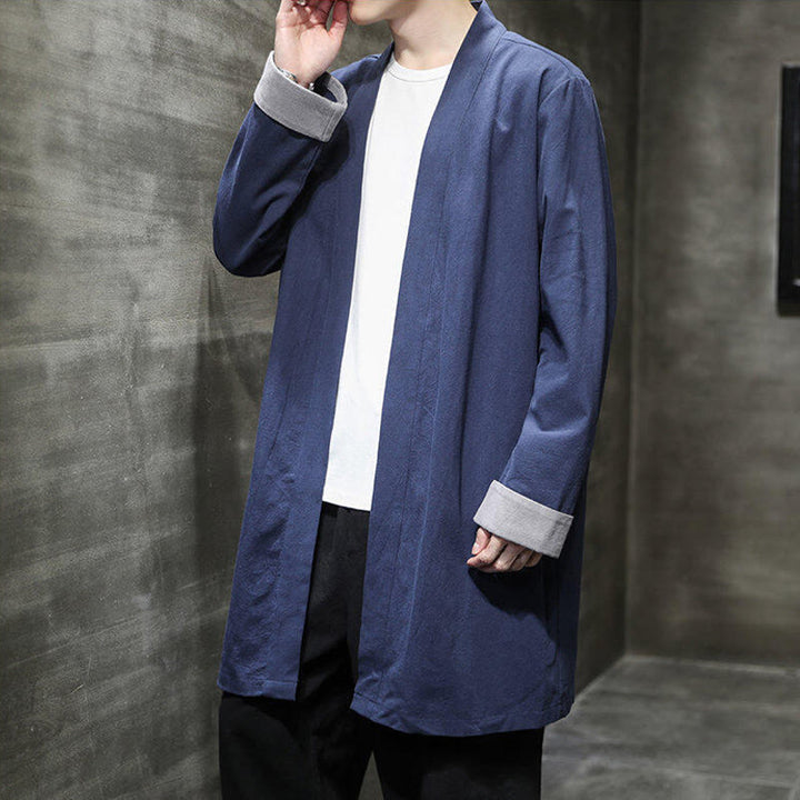 Buddha Stones Spring Vintage Open Front Men's Cotton Linen Zen Jacket Kimono - image 4