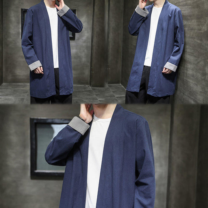 Buddha Stones Spring Long Sleeve Open Front Men's Cotton Linen Zen Jacket Kimono - image 7