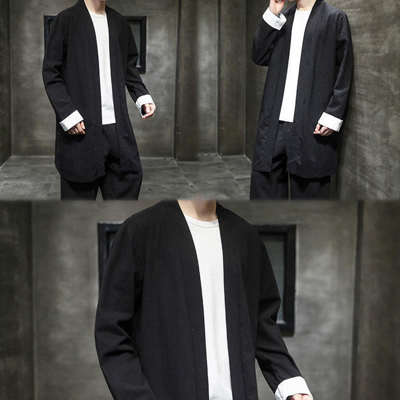 Buddha Stones Spring Vintage Open Front Men's Cotton Linen Zen Jacket Kimono - image 15
