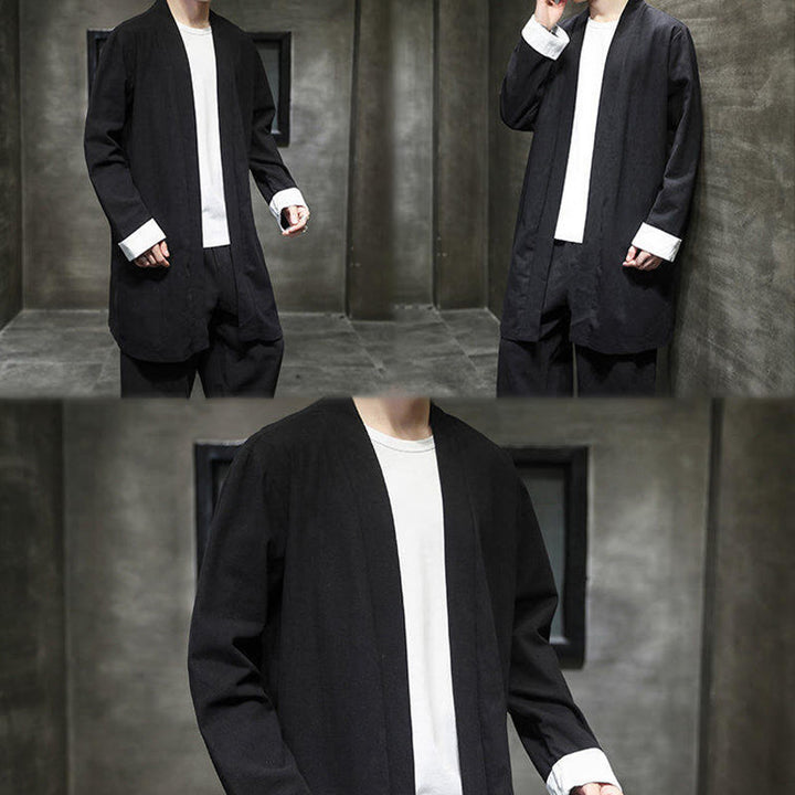 Buddha Stones Spring Vintage Open Front Men's Cotton Linen Zen Jacket Kimono - image 15