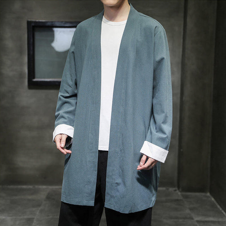 Buddha Stones Spring Long Sleeve Open Front Men's Cotton Linen Zen Jacket Kimono - image 17