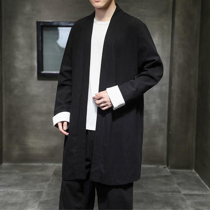 Buddha Stones Spring Long Sleeve Open Front Men's Cotton Linen Zen Jacket Kimono - image 11