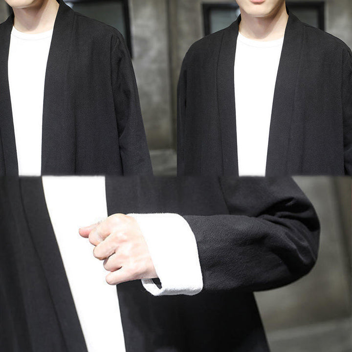 Buddha Stones Spring Long Sleeve Open Front Men's Cotton Linen Zen Jacket Kimono - image 14