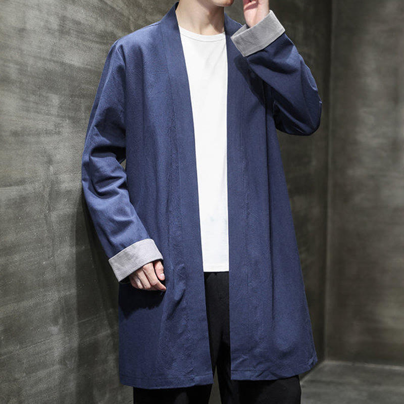 Buddha Stones Spring Long Sleeve Open Front Men's Cotton Linen Zen Jacket Kimono - image 6