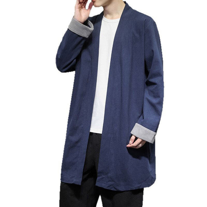 Buddha Stones Spring Long Sleeve Open Front Men's Cotton Linen Zen Jacket Kimono - image 8