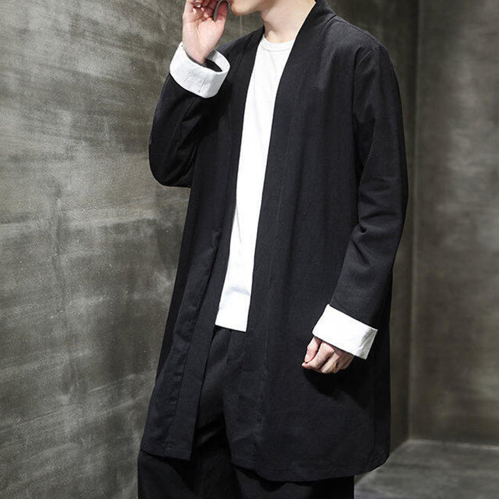 Buddha Stones Spring Long Sleeve Open Front Men's Cotton Linen Zen Jacket Kimono - image 12