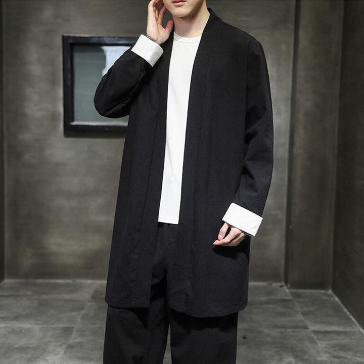 Buddha Stones Spring Long Sleeve Open Front Men's Cotton Linen Zen Jacket Kimono - Black - US/UK/AU46，EU56 (5XL) - image 9