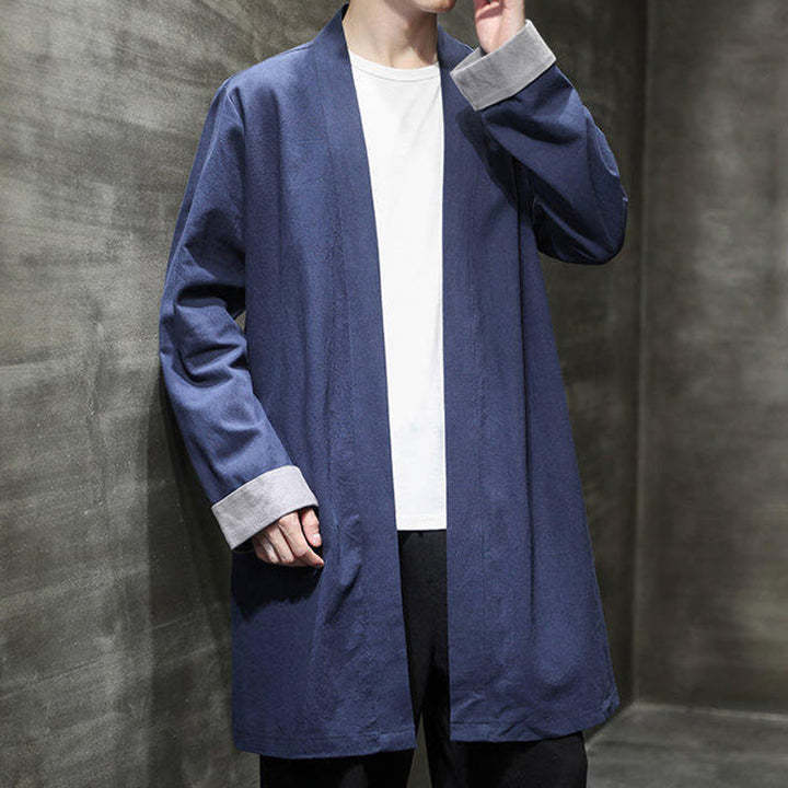 Buddha Stones Spring Vintage Open Front Men's Cotton Linen Zen Jacket Kimono - image 6