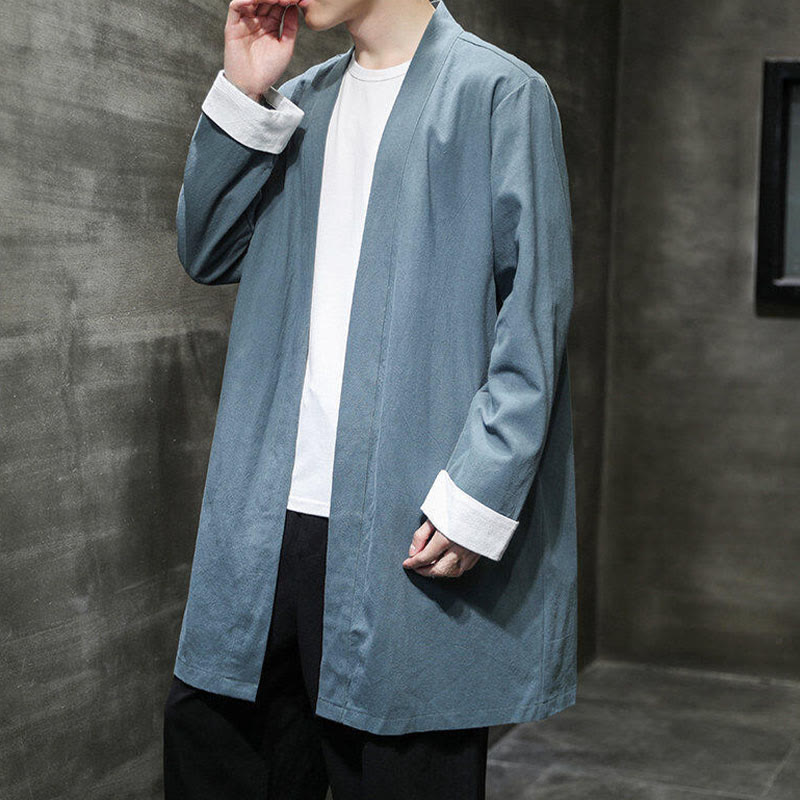 Buddha Stones Spring Long Sleeve Open Front Men's Cotton Linen Zen Jacket Kimono - image 18