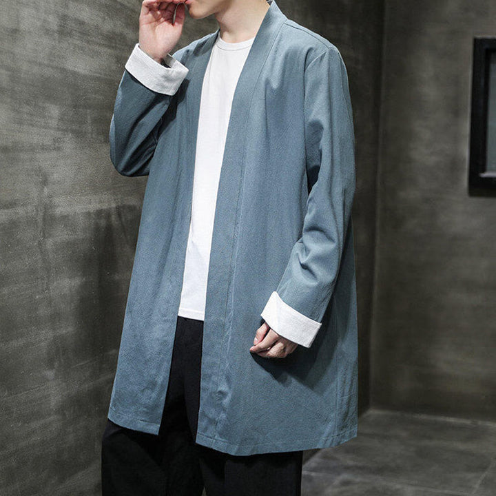 Buddha Stones Spring Long Sleeve Open Front Men's Cotton Linen Zen Jacket Kimono - image 18