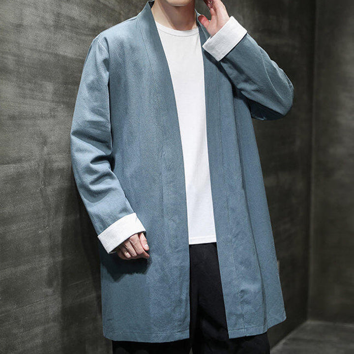 Buddha Stones Spring Long Sleeve Open Front Men's Cotton Linen Zen Jacket Kimono - image 20