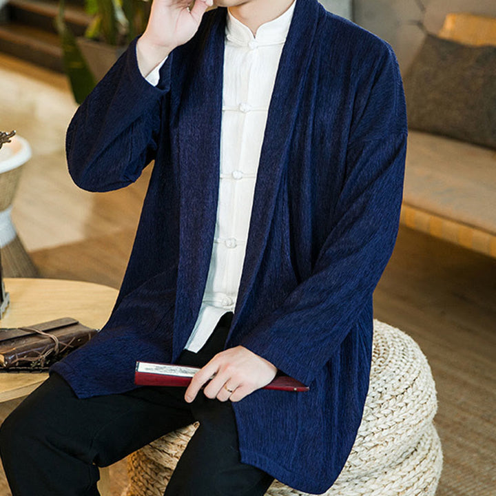 Buddha Stones Spring Pure Color Open Front Cotton Linen Men's  Jacket Kimono - image 17