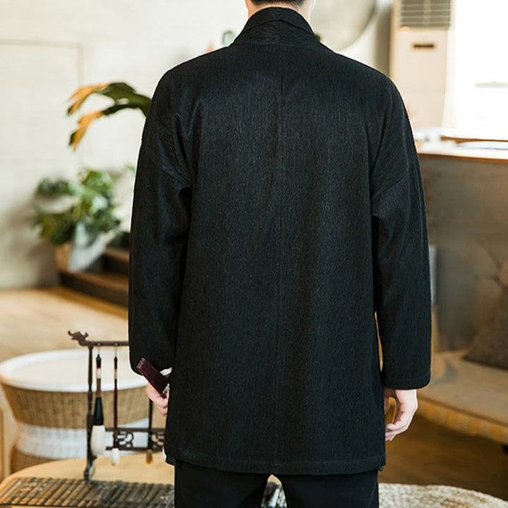 Buddha Stones Spring Pure Color Open Front Cotton Linen Men's  Jacket Kimono - image 3