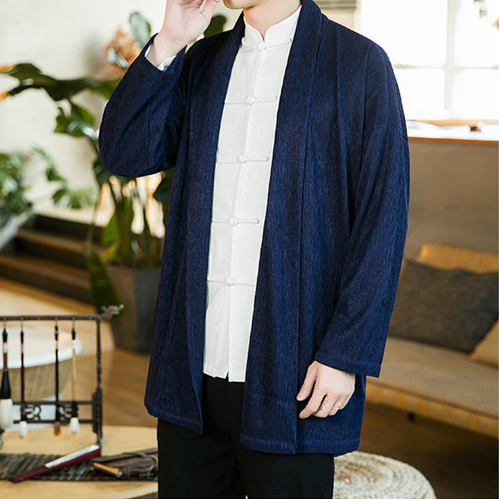 Buddha Stones Spring Pure Color Open Front Cotton Linen Men's  Jacket Kimono - image 14