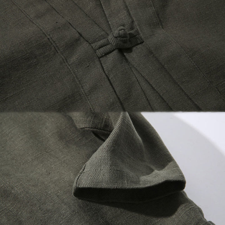 Buddha Stones Casual Plain Simple Design Open Front Cotton Linen Men's Long Sleeve Jacket Kimono - image 9