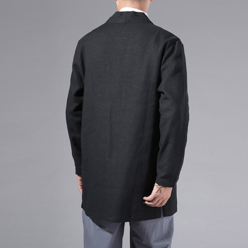 Buddha Stones Casual Plain Simple Design Open Front Cotton Linen Men's Long Sleeve Jacket Kimono - image 20