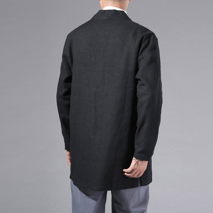 Buddha Stones Casual Plain Simple Design Open Front Cotton Linen Men's Long Sleeve Jacket Kimono - image 20