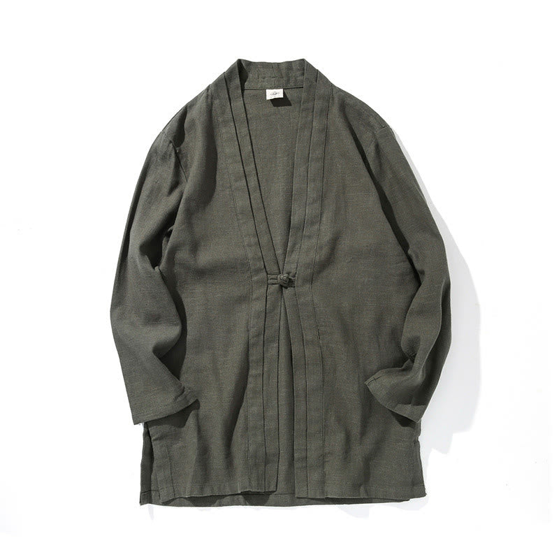 Buddha Stones Casual Plain Simple Design Open Front Cotton Linen Men's Long Sleeve Jacket Kimono - image 11