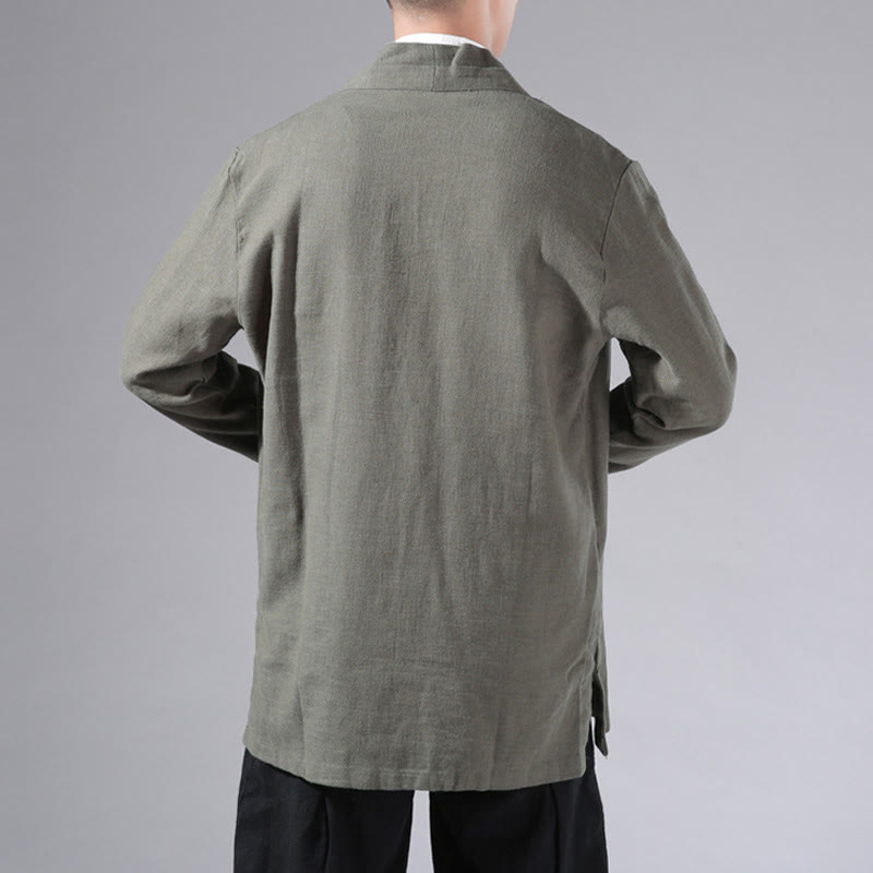 Buddha Stones Casual Plain Simple Design Open Front Cotton Linen Men's Long Sleeve Jacket Kimono - image 5