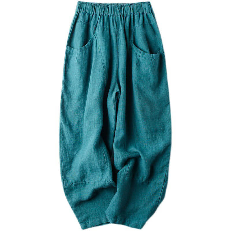 Buddha Stones Casual High Waist Design Women's Harem Cotton 7-8 Length Pants With Pockets - image 10